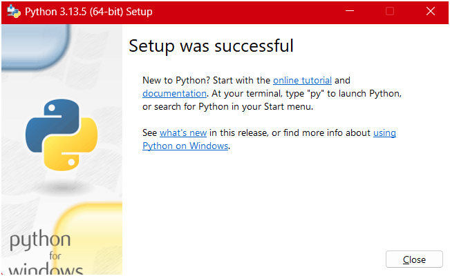 Python installation third and final screenshot
