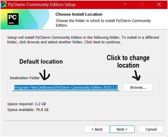Select The Location to Save The PyCharm
