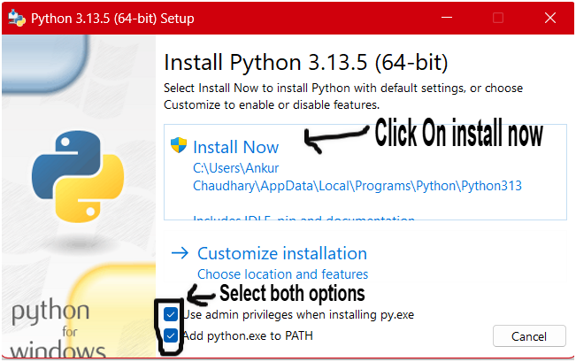Python installation first screenshot